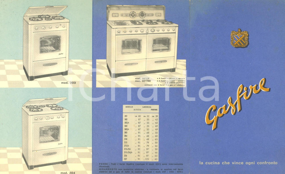 Materiale pubblicitario d’epoca 1960 ca Cucine GASFIRE  Pieghevole pubblicitario illustrato 1