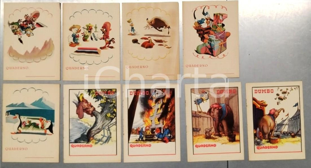 Oggetto da collezione cartaceo 1965 ca WALT DISNEY Tre Caballeros DUMBO Lotto di 9 copertine di quaderni 1