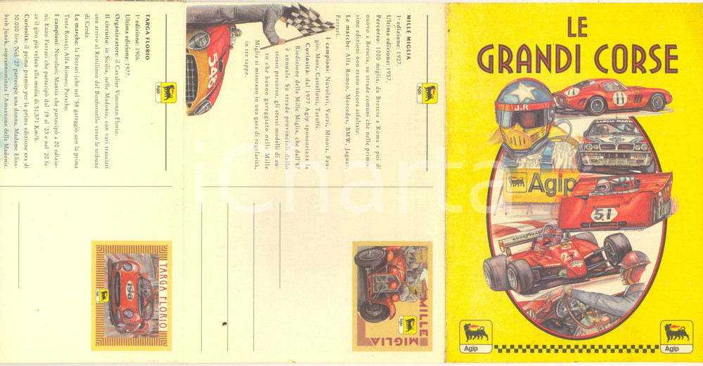 Materiale pubblicitario d’epoca 1993 AGIP Petroli  Le grandi corse  Pieghevole pubblicitario concorso a premi 1