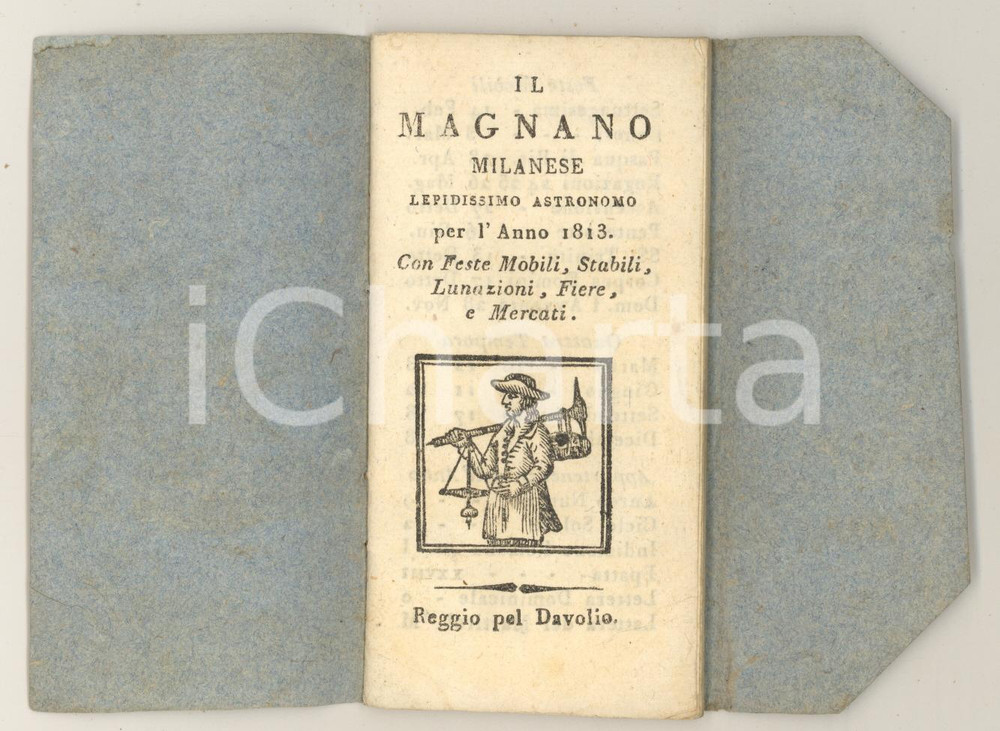 Oggetto da collezione cartaceo 1813 IL MAGNANO MILANESE lepidissimo astronomo  Almanacco 22 pp. 1