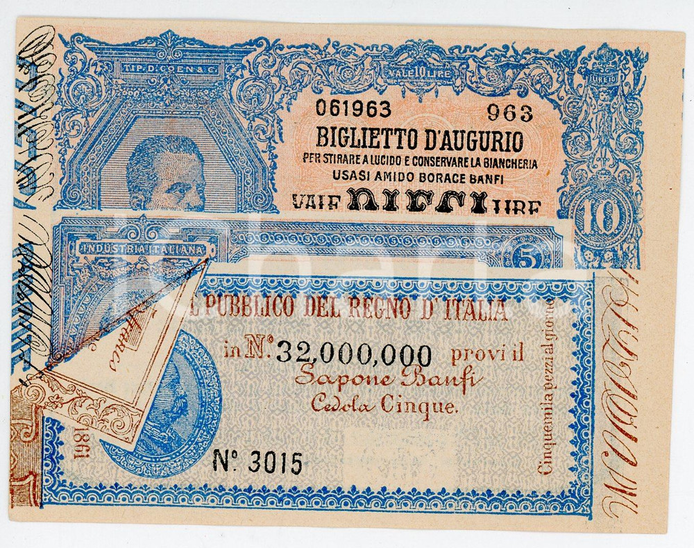 Materiale pubblicitario d’epoca 1910 ca MILANO Sapone BANFI Biglietto pubblicitario 11x8 cm 1 1