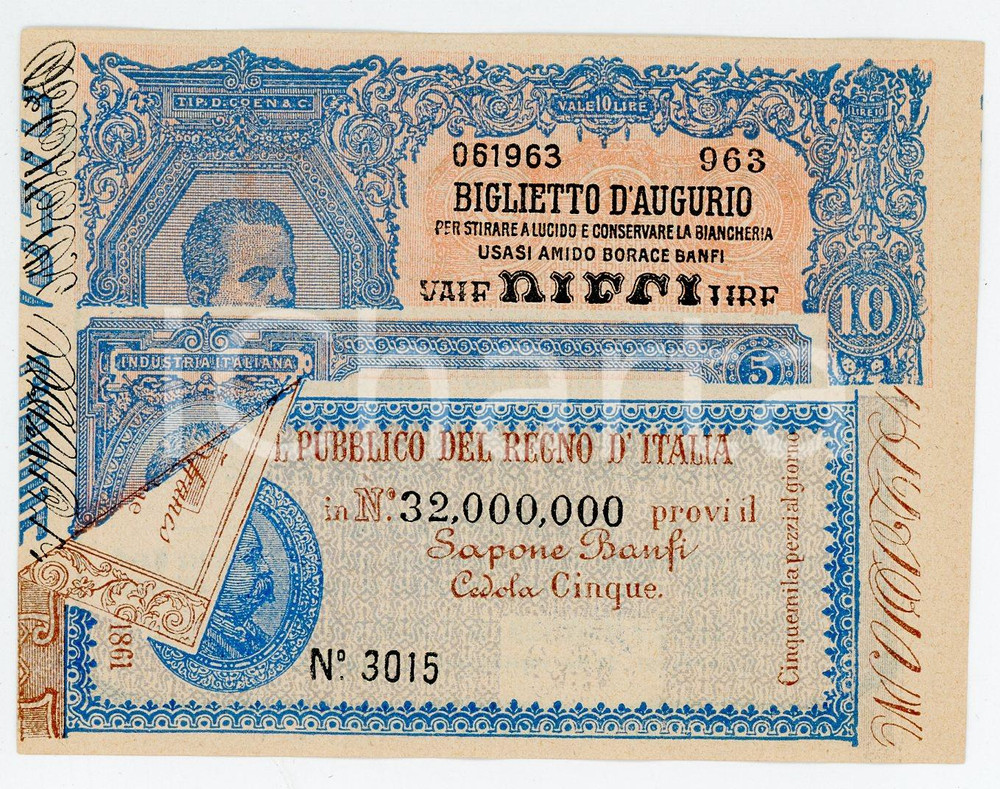 Materiale pubblicitario d’epoca 1910 ca MILANO Sapone BANFI Biglietto pubblicitario 11x8 cm 2 1