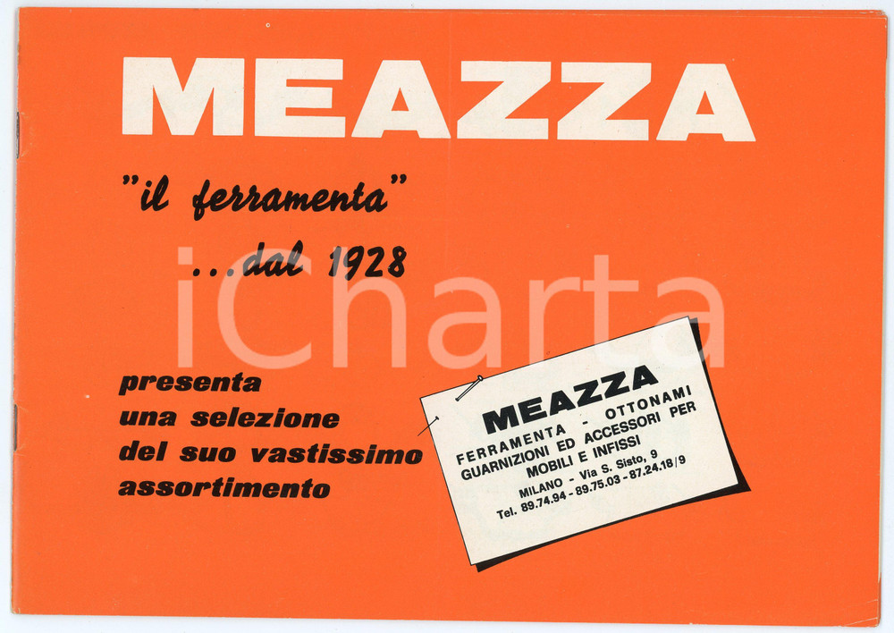 Materiale pubblicitario d’epoca 1955 ca MILANO Via San Sisto 9  Ferramenta MEAZZA Catalogo illustrato 1