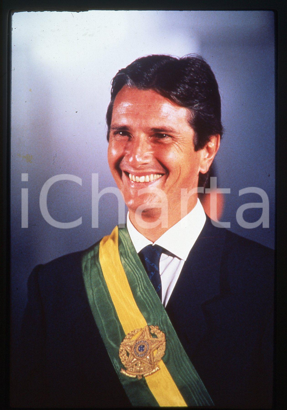 Fotografia d epoca originale 1990 ca Fernando COLLOR DE MELLO Ritratto politico 35mm VINTAGE SLIDE 1