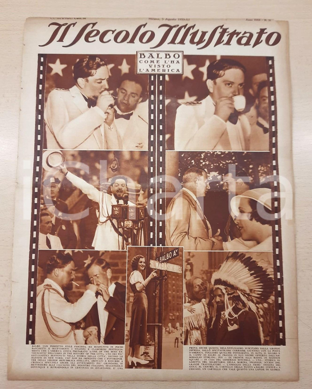 Giornale, rivista storica 1933 IL SECOLO ILLUSTRATO Italo Balbo  Come l ha visto l America Rivista 1