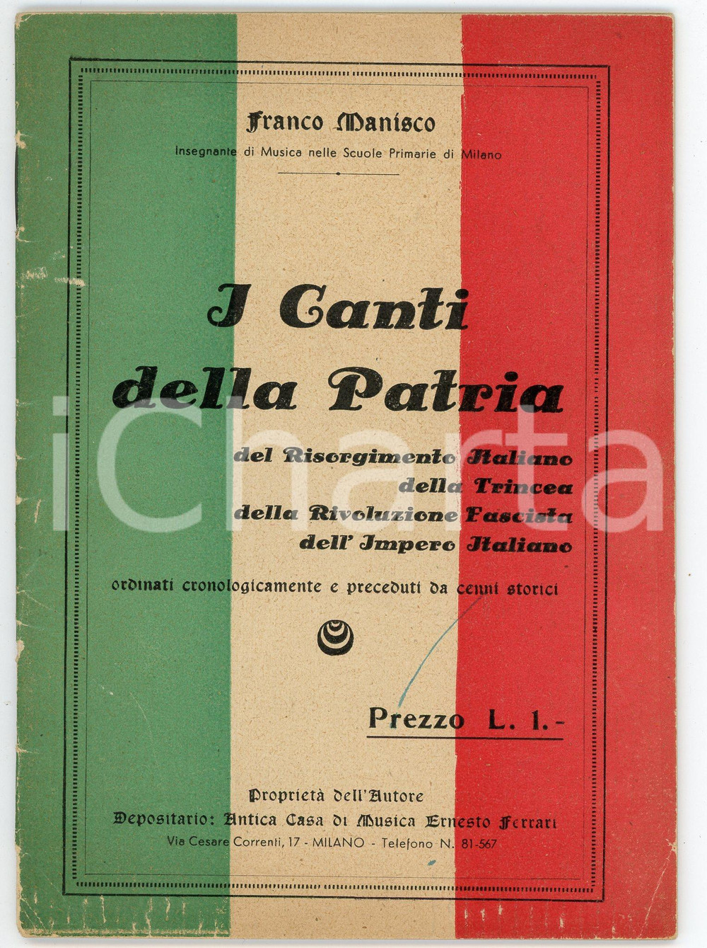 Libro, pubblicazione d epoca 1935 ca Franco MANISCO I canti della Patria dal Risorgimento all Impero italiano 1