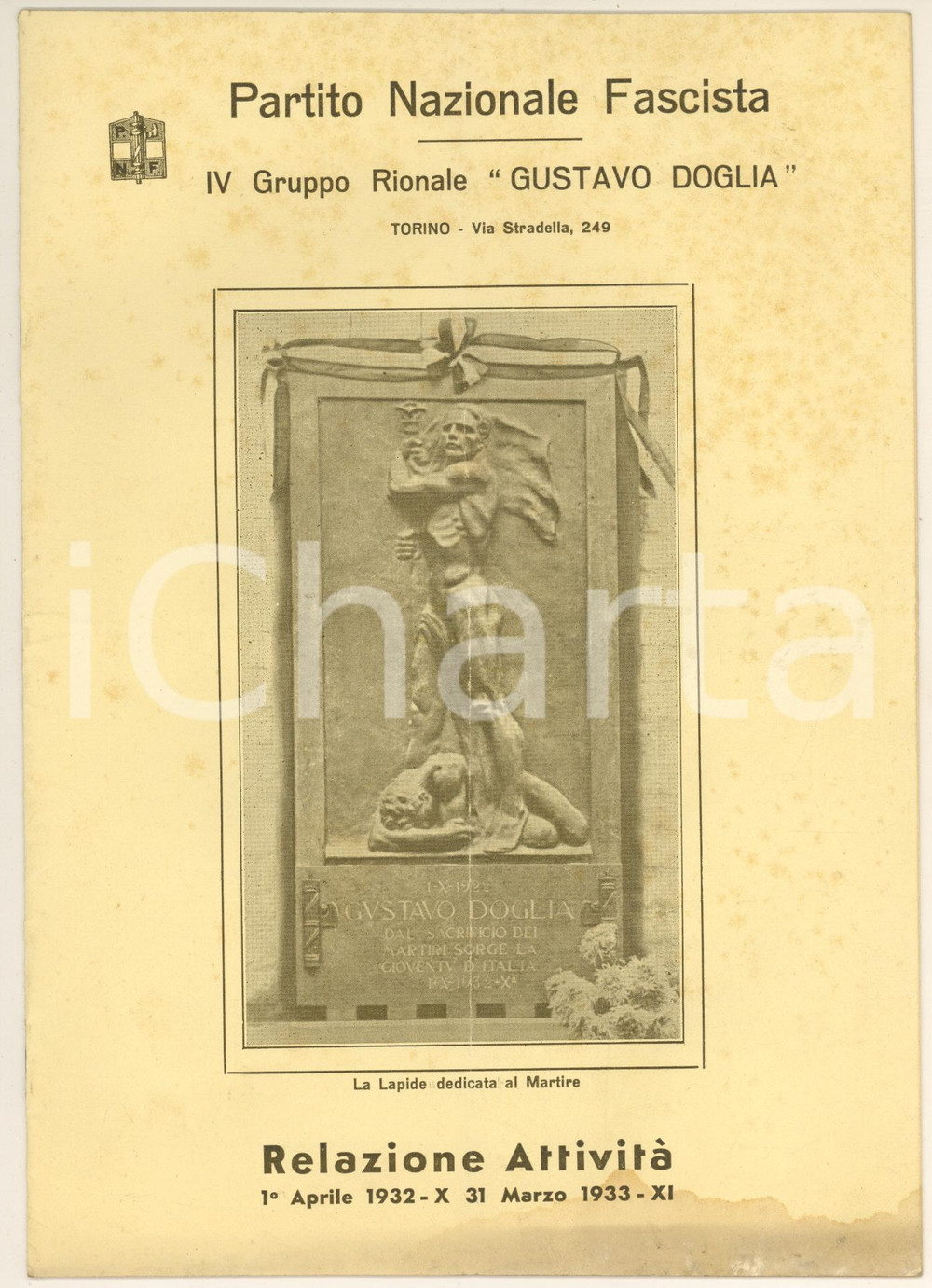 Libro, pubblicazione d epoca 1933 PNF TORINO Gruppo Rionale Gustavo Doglia  Relazione attività 12 pp. 1