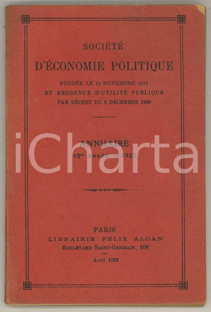 Libro, pubblicazione d epoca 1923 PARIS Société d Economie Politique  Annuaire 82ème année 79 p. 1