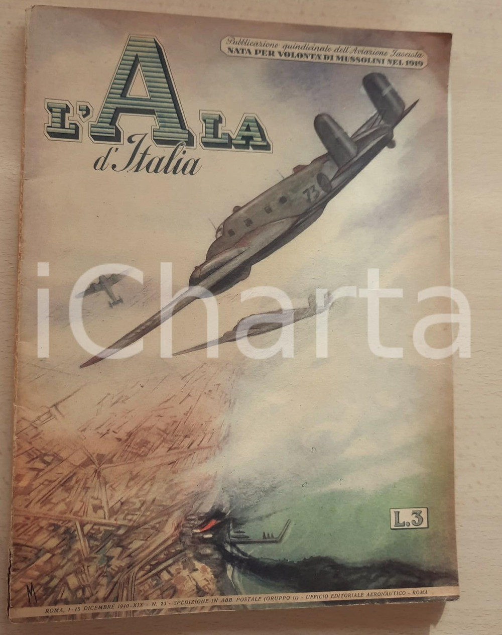 Giornale, rivista storica 1940 L ALA D ITALIA Costruzione aeroplani USA  Cimitero Caduti in Spagna 1