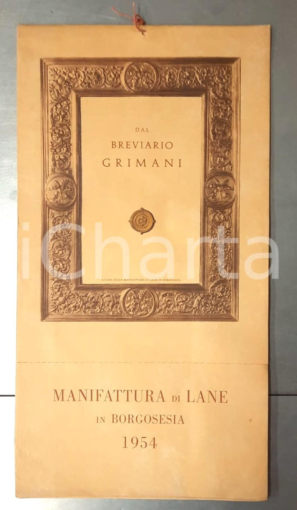 Oggetto da collezione cartaceo 1954 BORGOSESIA Manifattura in Lane  Calendario da parete dal Breviario Grimani 1