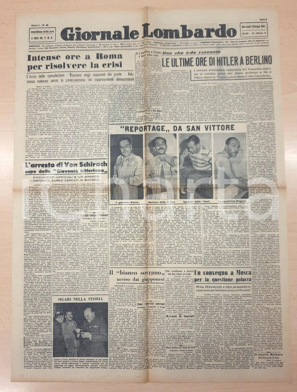 Giornale, rivista storica 1945 GIORNALE LOMBARDO Ultime ore di Hitler a Berlino  Fascisti a San Vittore 1