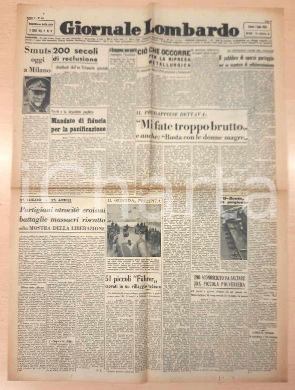 Giornale, rivista storica 1945 GIORNALE LOMBARDO Mussolini contro le donne magre Mostra della Liberazione 1