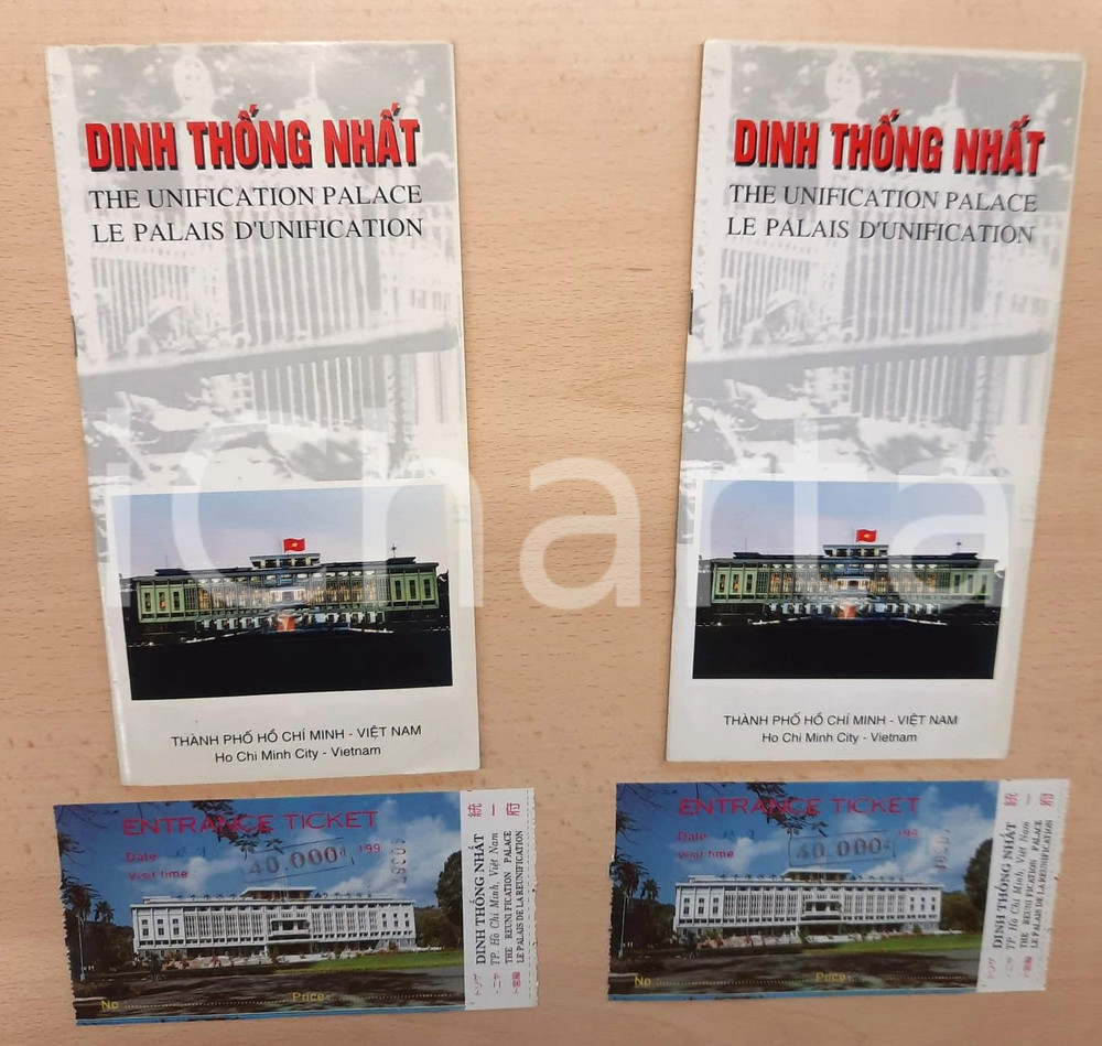 Materiale pubblicitario d’epoca 1980 ca HO CHI MIN VIETNAM The Unification Palace 2 brochure con biglietti 1