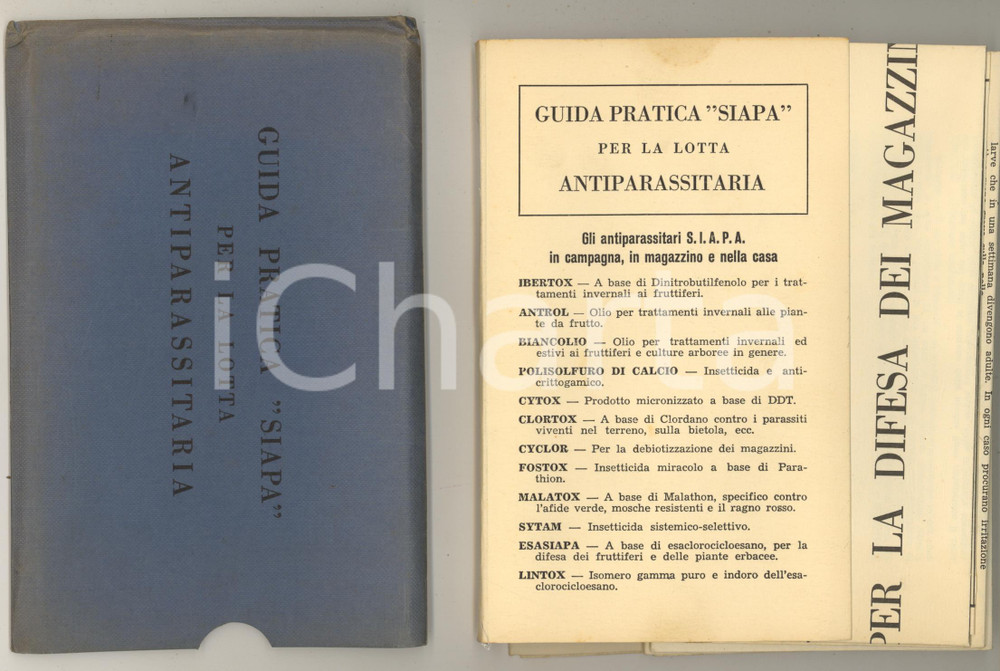 Materiale pubblicitario d’epoca 1940 ca Guida pratica SIAPA per la lotta antiparassitaria 4 tavole ripiegate 1