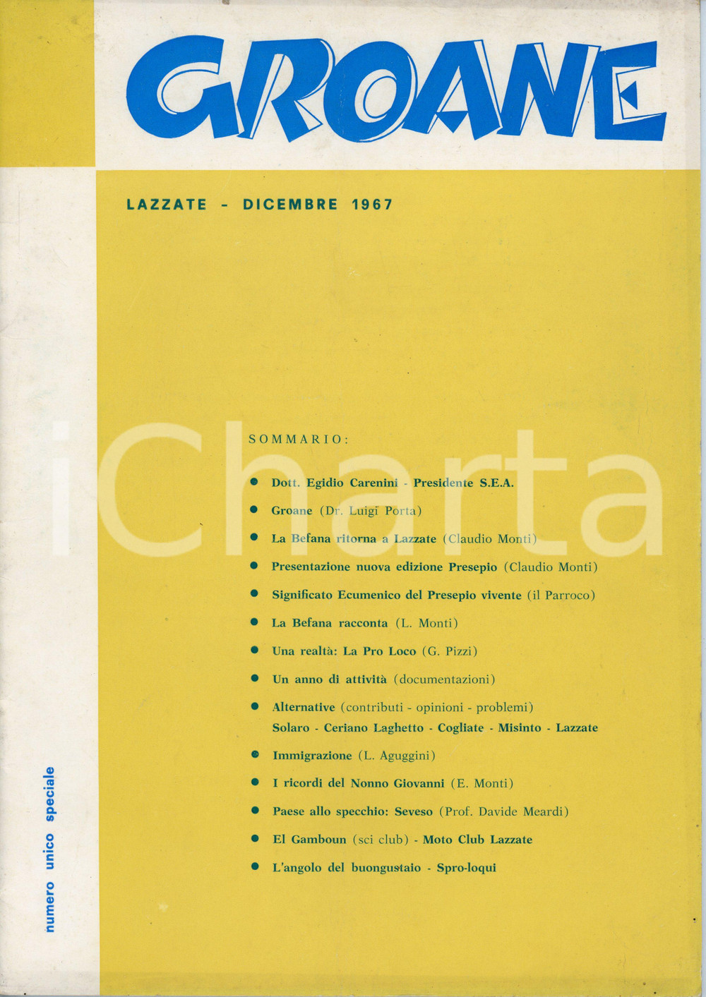 Libro, pubblicazione d epoca 1967 LAZZATE Rivista GROANE Numero unico speciale ILLUSTRATO 1