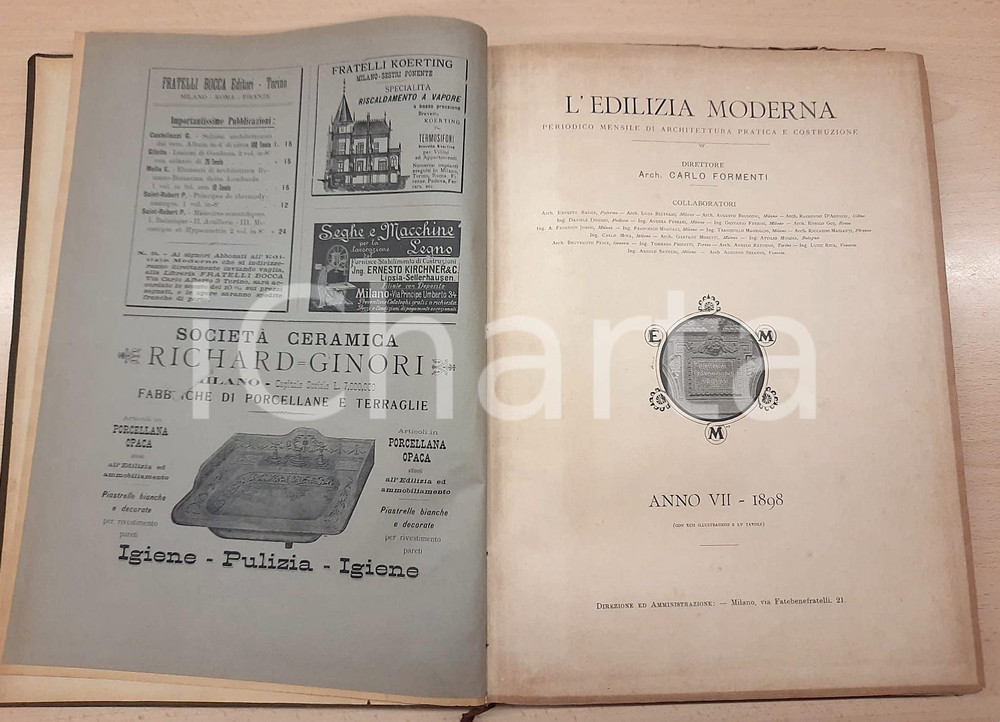 Giornale, rivista storica 1898 L EDILIZIA MODERNA  Mensile illustrato Annata completa rilegata 1