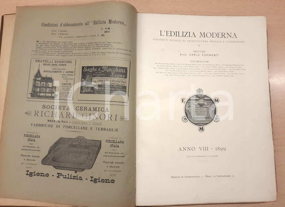 Giornale, rivista storica 1899 L EDILIZIA MODERNA  Mensile illustrato Annata completa rilegata 1