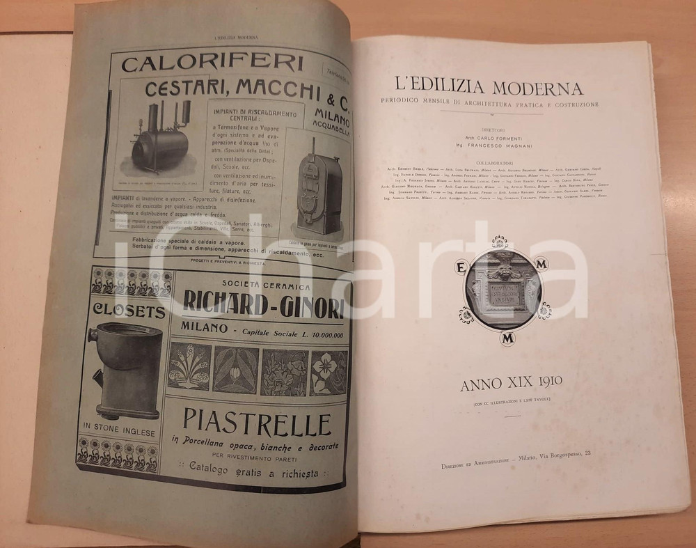 Giornale, rivista storica 1910 L EDILIZIA MODERNA  Mensile illustrato Annata completa rilegata 1