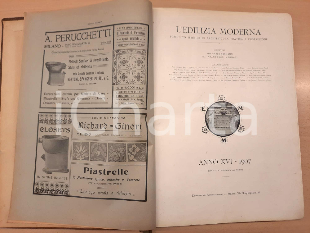 Giornale, rivista storica 1907 L EDILIZIA MODERNA  Mensile illustrato Annata completa rilegata 1