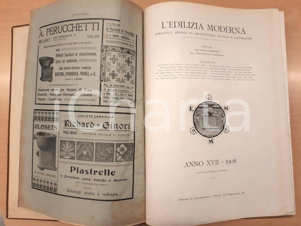 Giornale, rivista storica 1908 L EDILIZIA MODERNA  Mensile illustrato Annata completa rilegata 1