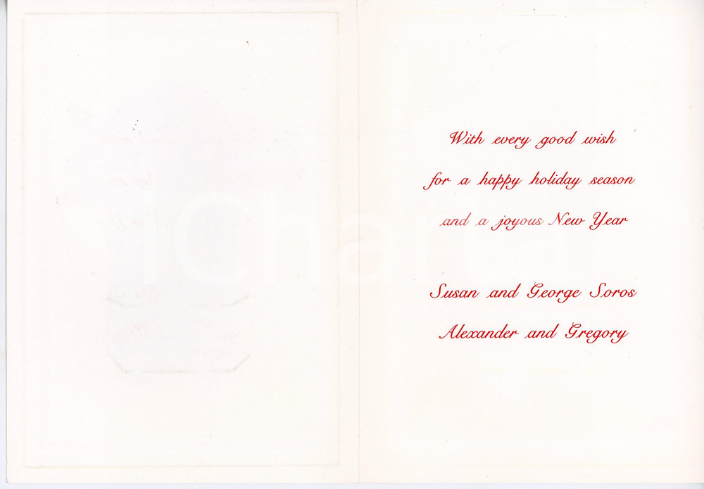 Oggetto da collezione cartaceo 1995 ca George SOROS Greetings card for holiday season and New Year 1