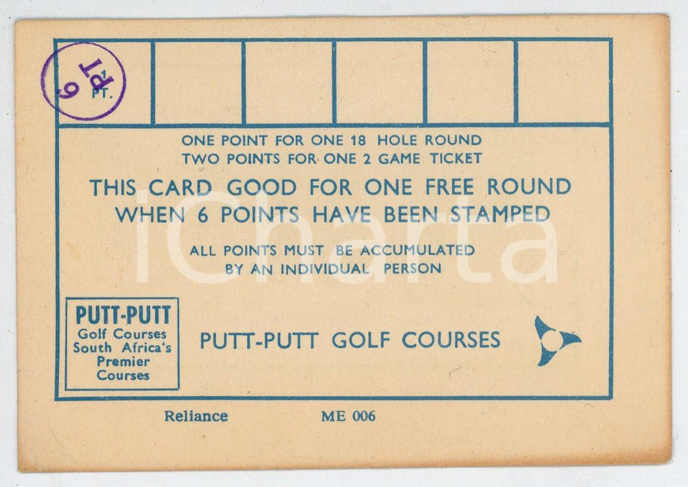 Oggetto da collezione cartaceo 1970 ca PUTTPUTT GOLF COURSES South Africa s Premier Courses  Free round card 1