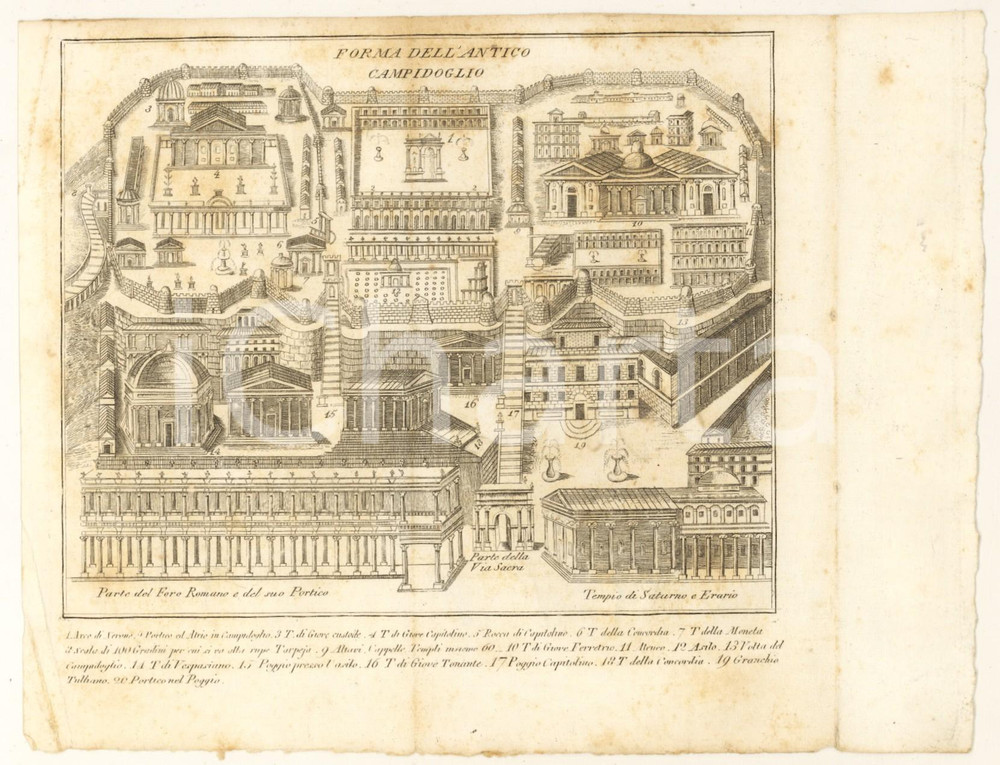Stampa, bozzetto originale 1800 ca Anonimo  ROMA  Forma dell Antico Campidoglio Stampa 21x16 cm 1