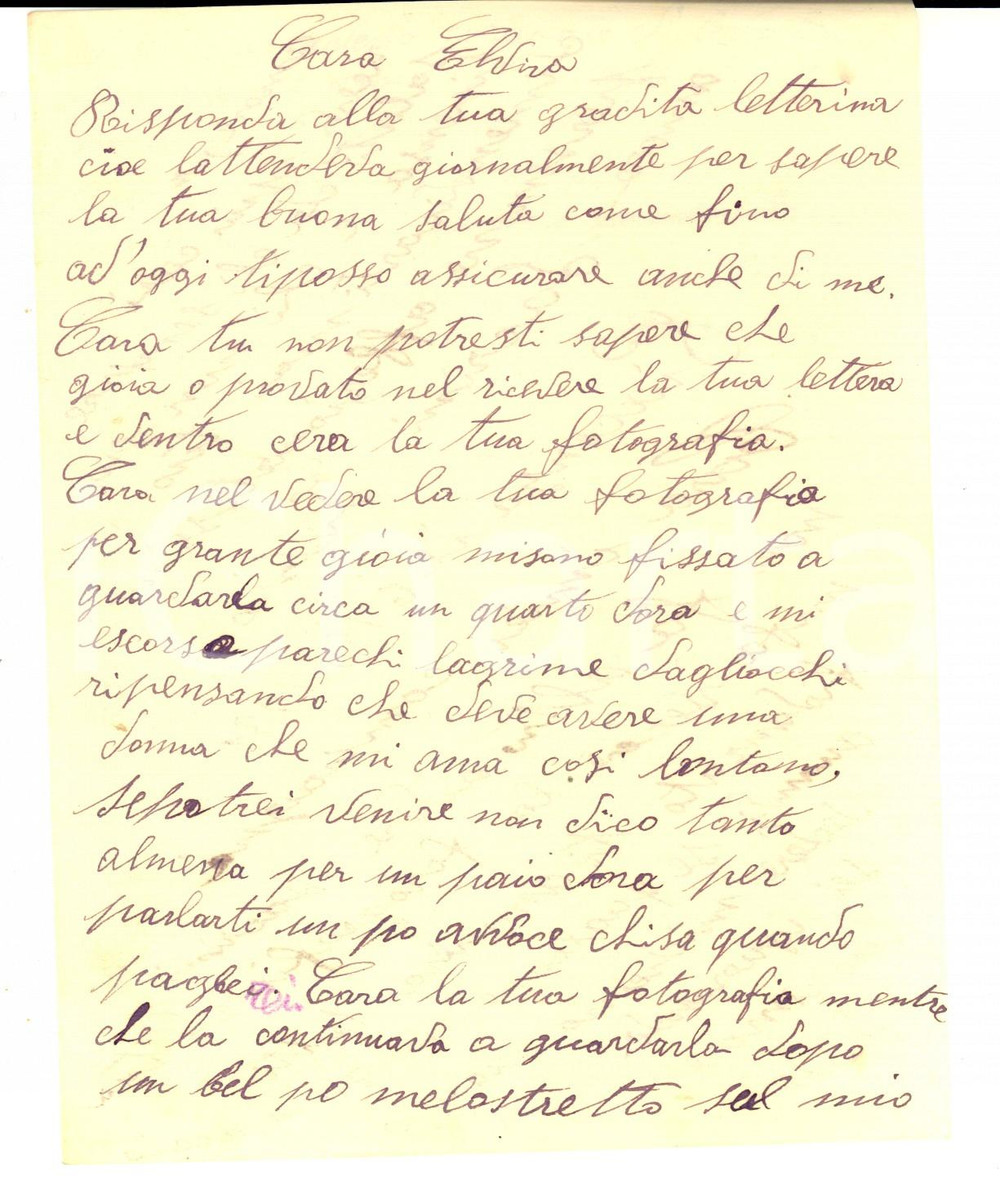 Manoscritto, lettera originale 1931 PIACENZA Soldato Fidoro SACRINI riceve la foto della fidanzata Lettera 1