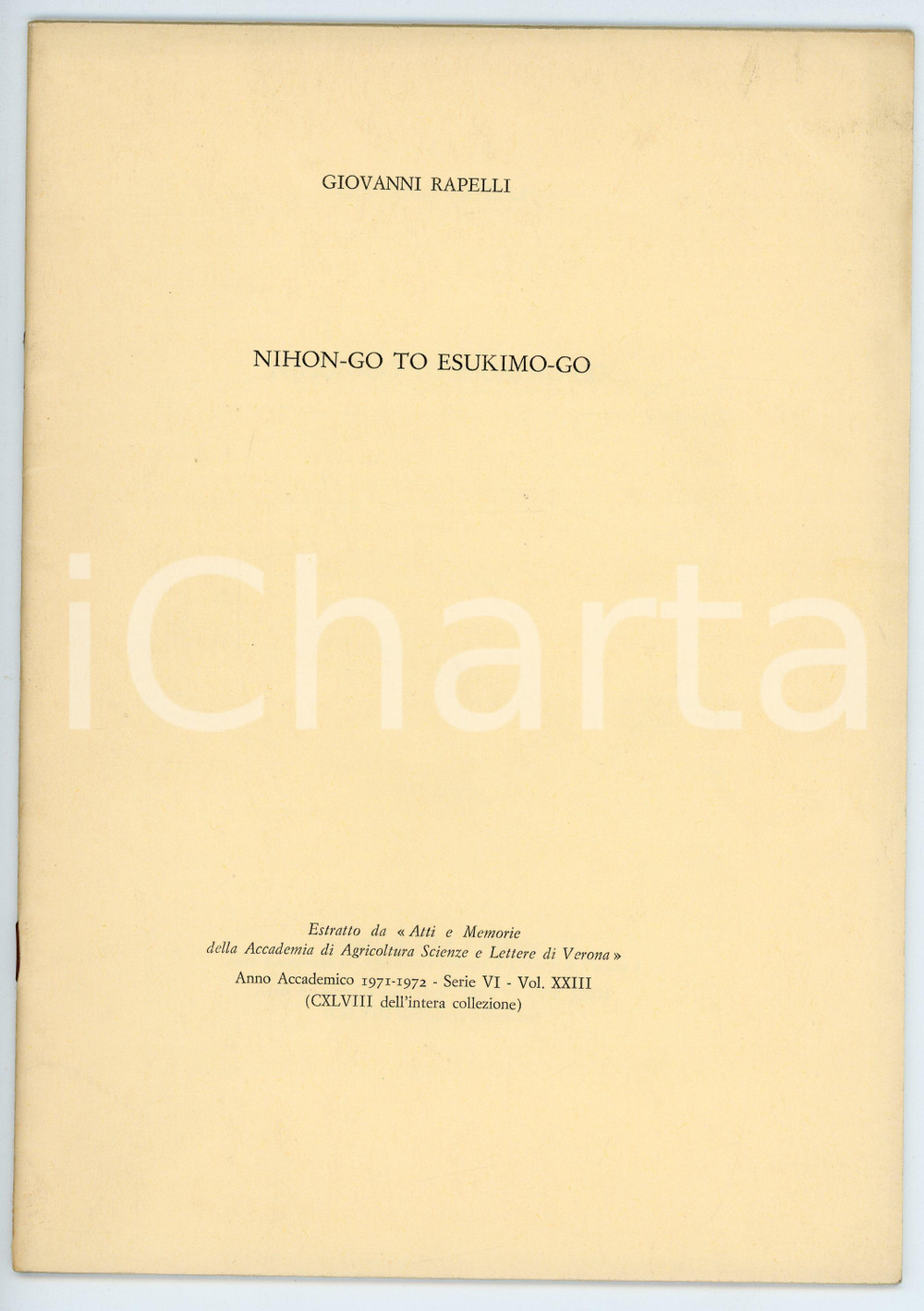 Libro, pubblicazione d epoca 1972 Giovanni RAPELLI Nihongo to esukimogo  Pubblicazione 1