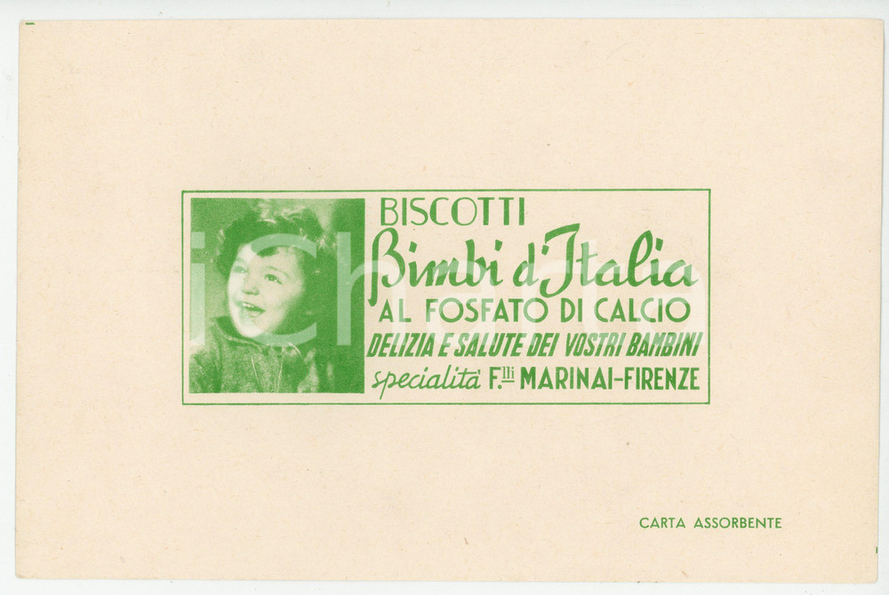 Oggetto da collezione cartaceo 1930 ca FIRENZE Fratelli MARINAI Biscotti BIMBI D ITALIA Carta assorbente 1