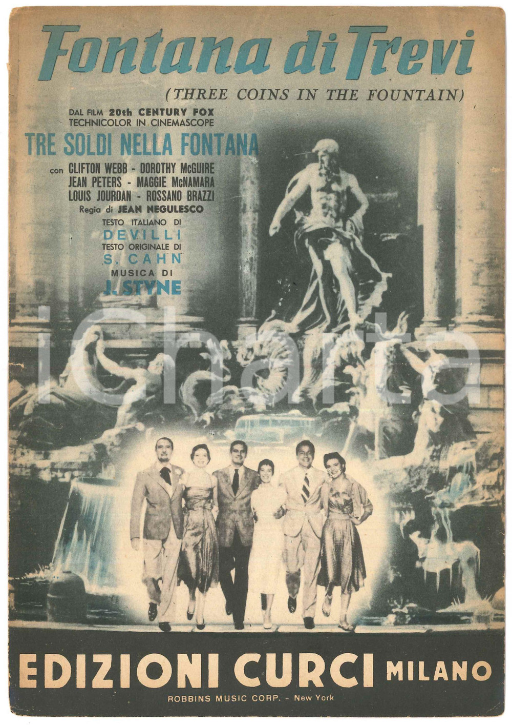 Oggetto da collezione cartaceo 1954 FONTANA DI TREVI musica di J. STYNE testo italiano di DEVILLI Spartito 1