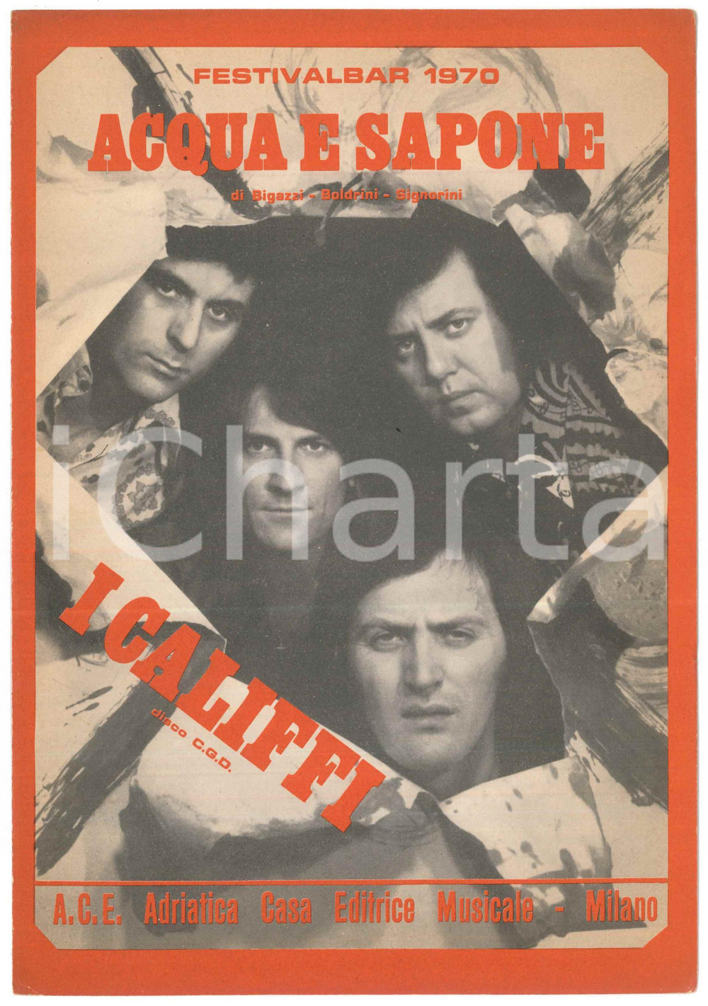 Oggetto da collezione cartaceo 1970 FESTIVALBAR  I CALIFFI Acqua e sapone  Spartito ACE Adriatica editrice 1