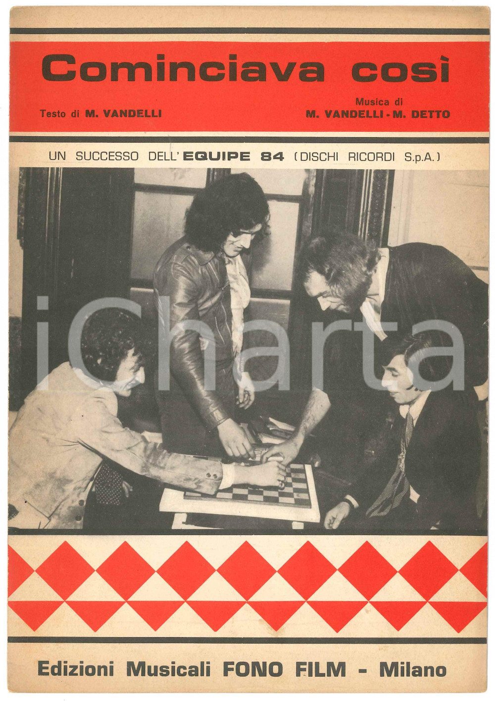 Oggetto da collezione cartaceo 1969 EQUIPE 84 Cominciava così Testo di Maurizio VANDELLI Spartito 1