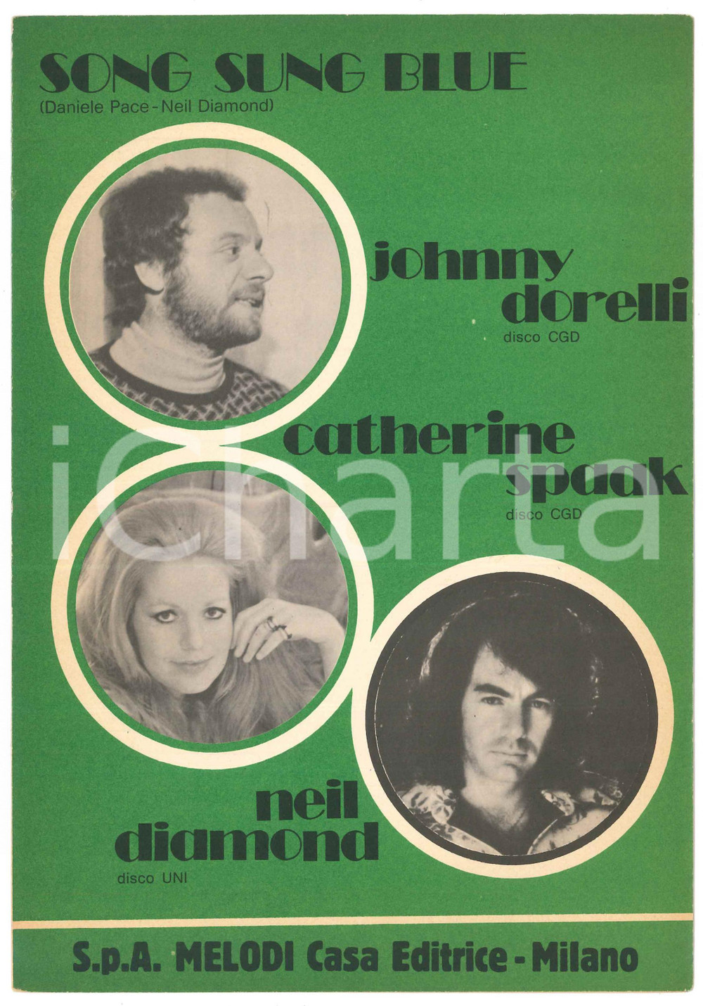 Oggetto da collezione cartaceo 1972 Johnny DORELLI Catherine SPAAK Neil DIAMOND Song sung blue  Spartito 1