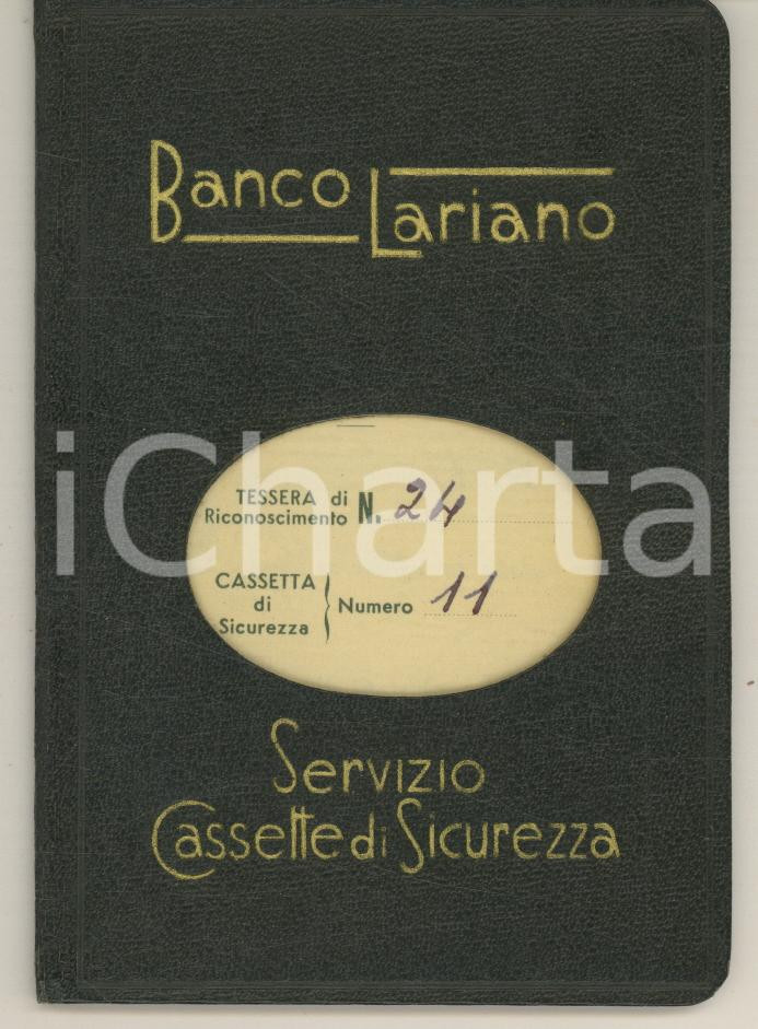 Oggetto da collezione cartaceo 1949 BANCO LARIANO  Filiale CERNOBBIO  Tessera per cassetta di sicurezza 1