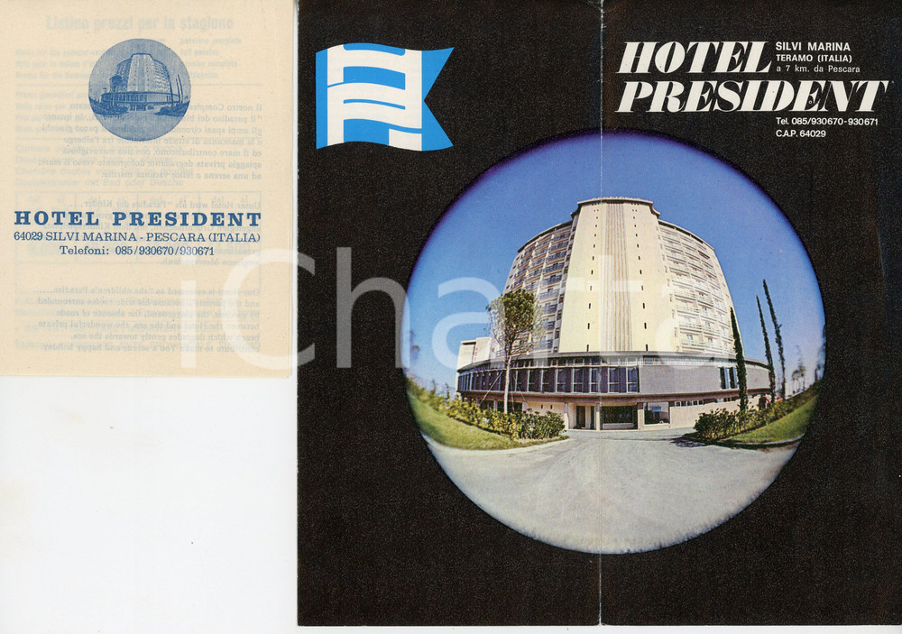 Libro, pubblicazione d epoca 1975 SILVI MARINA Hotel President  Pieghevole con listino e lettera 1