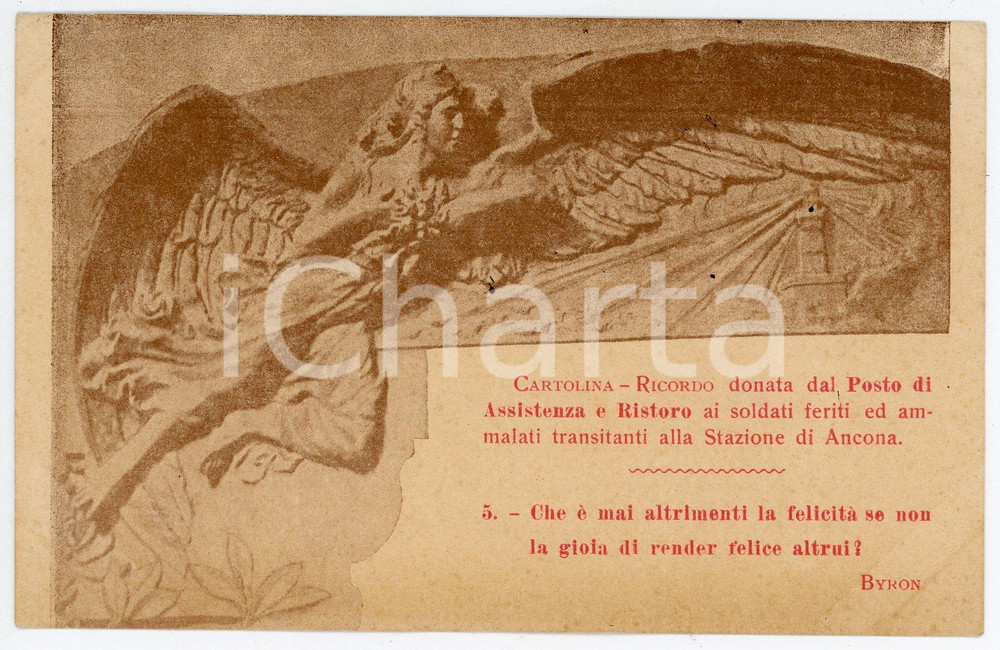 Oggetto da collezione cartaceo 1918 ca Stazione di ANCONA Posto di assistenza e ristoro  Cartolina per soldati 1