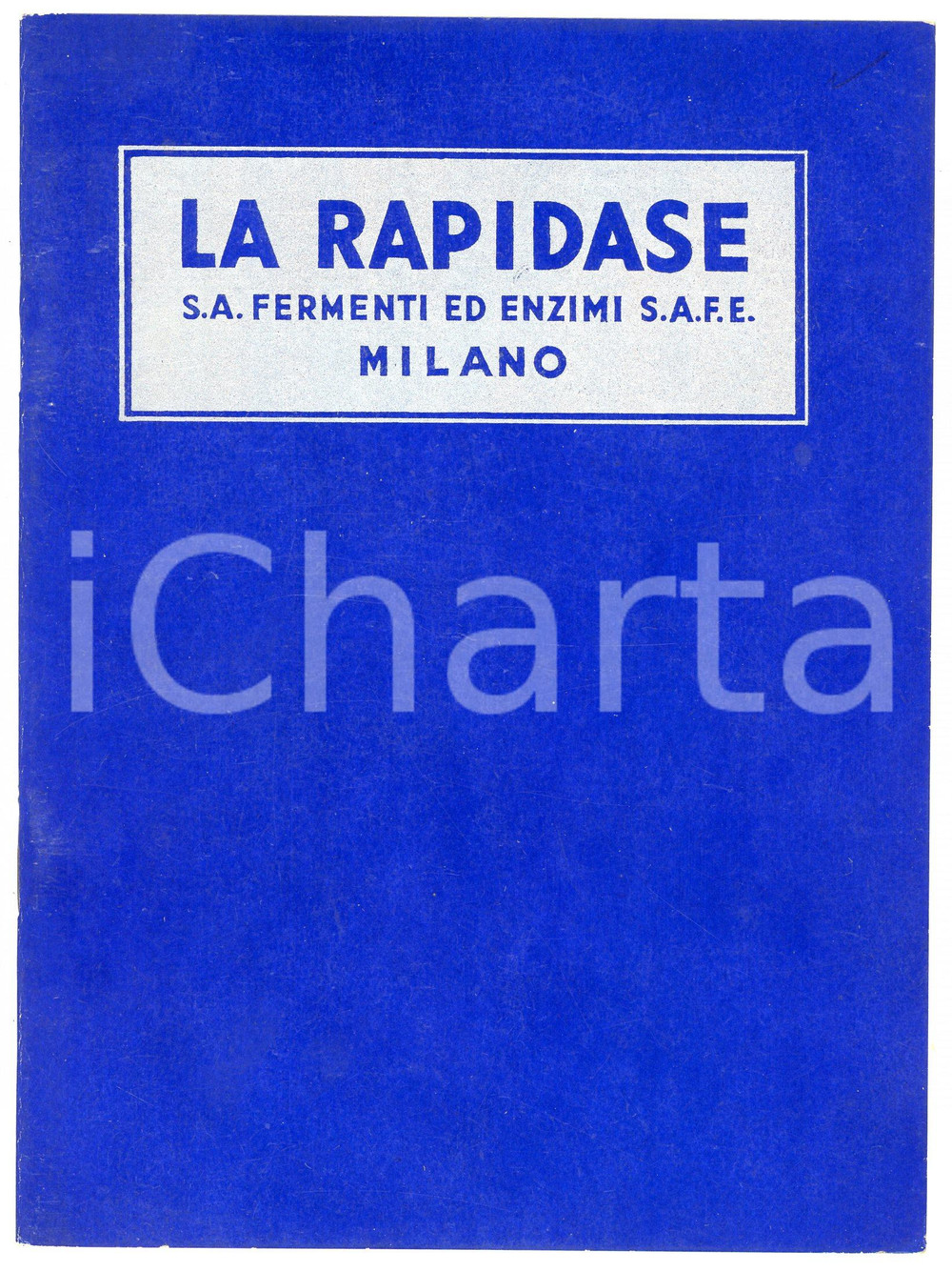Materiale pubblicitario d’epoca 1938 MILANO Fermenti e enzimi S.A.F.E. Applicazione della RAPIDASE Pubblicazione 1