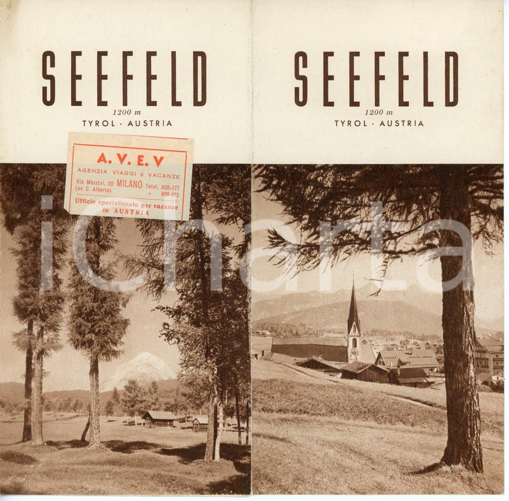 Materiale pubblicitario d’epoca 1935 ca SEEFELD IN TIROL AUSTRIA Pieghevole illustrato 10x19 cm 1