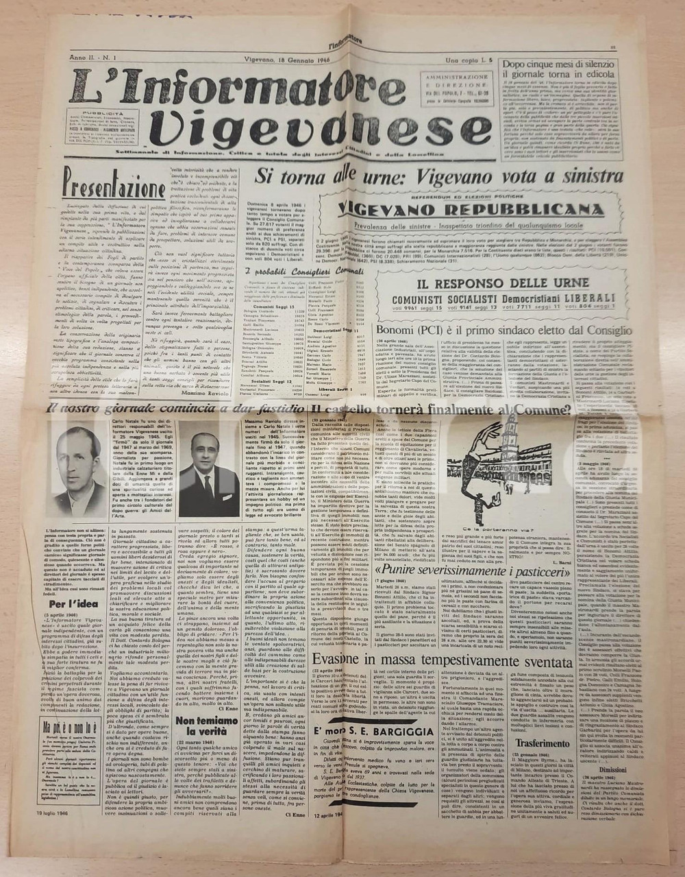 Giornale, rivista storica 1946 L INFORMATORE VIGEVANESE Vigevano vota a sinistra Giornale anno II n° 1 1