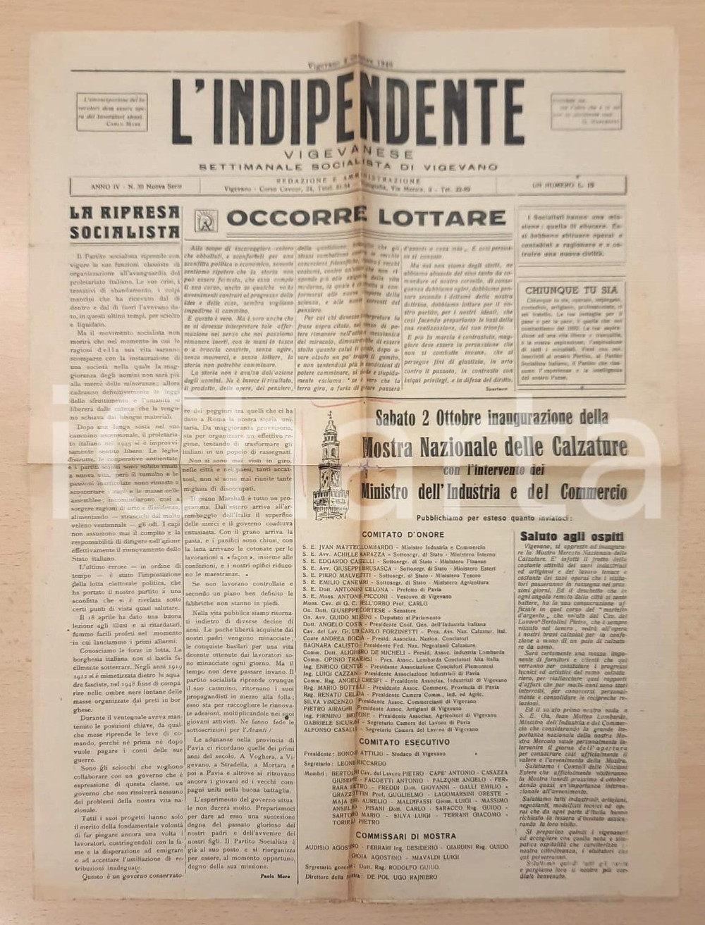 Giornale, rivista storica 1948 L INDIPENDENTE VIGEVANESE Mostra Nazionale Calzature Giornale 1