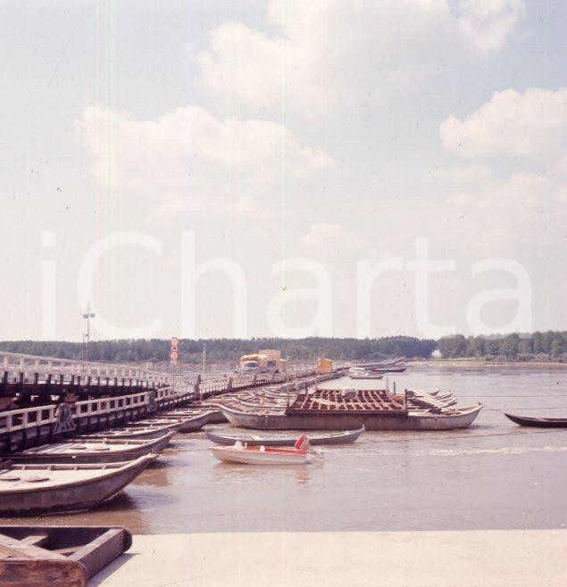 Fotografia d epoca originale 1960ca GUASTALLA RE Ponte di barche sul Po POSITIVO ORIGINALE 1
