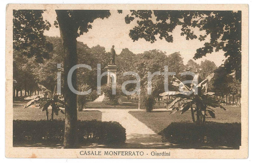 Cartolina originale da collezione 1930 ca CASALE MONFERRATO Giardini e monumento a Giovanni LANZA Cartolina FP VG 1