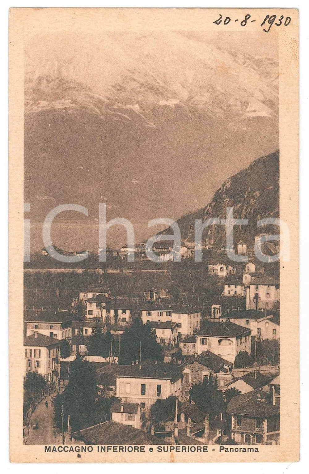 Cartolina originale da collezione 1930 MACCAGNO INFERIORE E SUPERIORE Panorama del paese  Cartolina FP VG 1