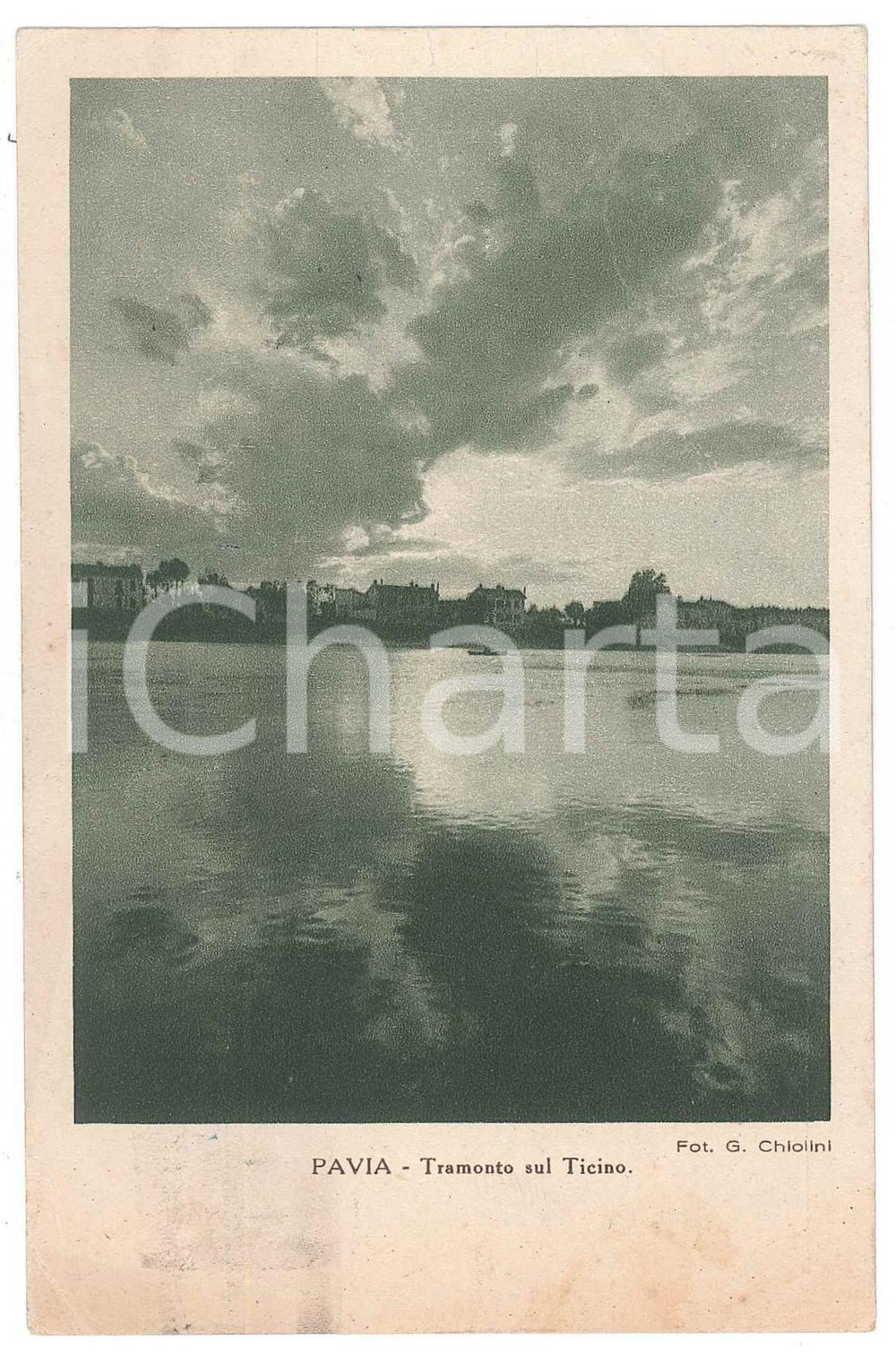 Cartolina originale da collezione 1937 PAVIA Tramonto sul TICINO Cartolina FP VG 1