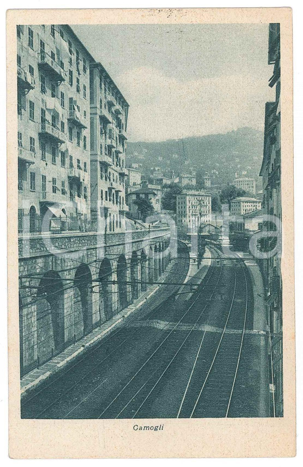 Cartolina originale da collezione 1920 CAMOGLI Binari del treno dal cavalcavia di Piazza Schiaffino  Cartolina FP 1