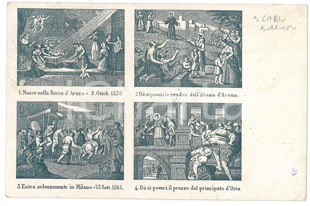 Cartolina originale da collezione 1910 ARONA Vita di San Carlo Borromeo  Cartolina FP VG 1