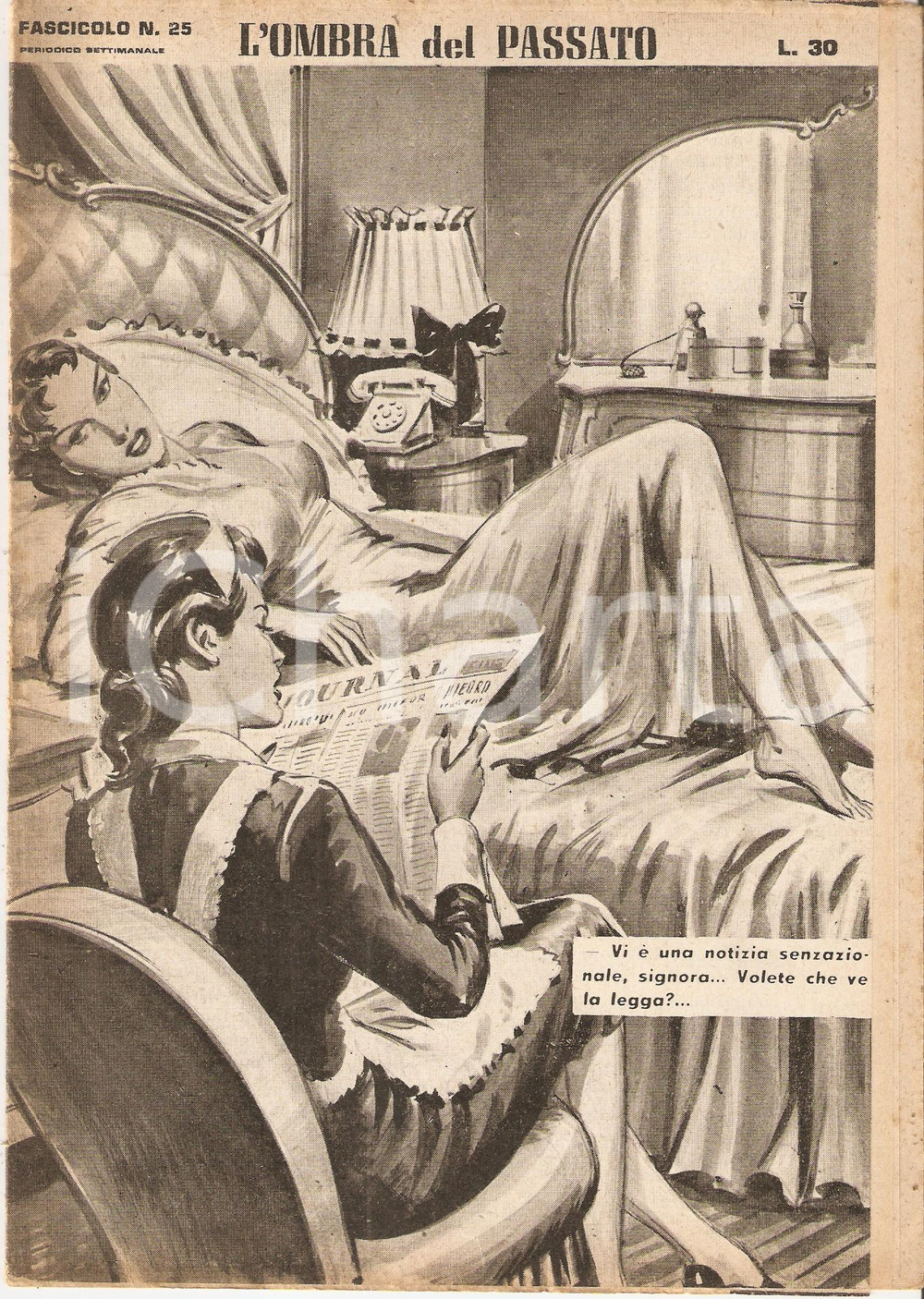 Giornale, rivista storica 1956 OMBRA DEL PASSATO Jean DE VALLORBE Cameriera legge giornale a padrona 25 1