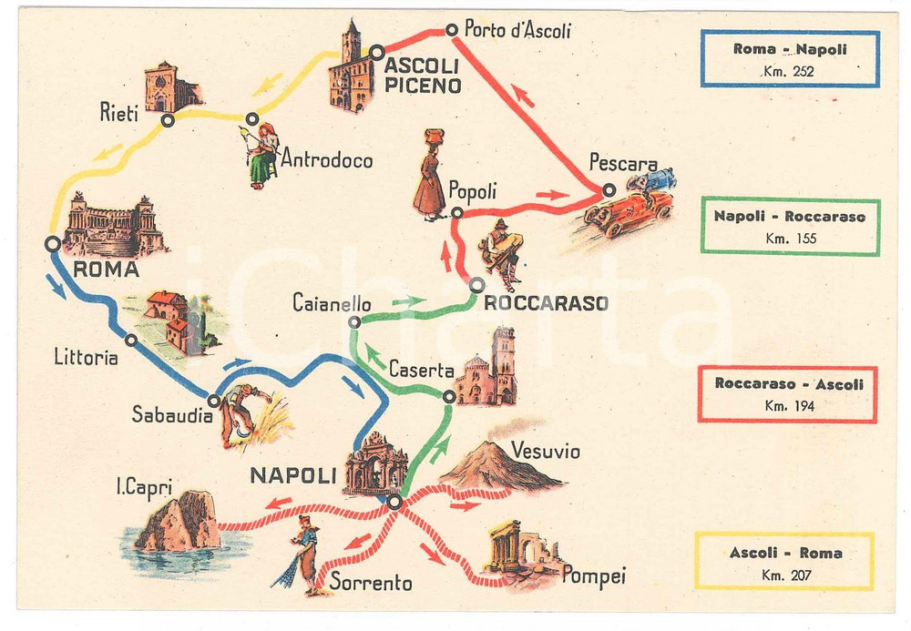 Cartolina originale da collezione 1939 ESSO Itinerario Roma NAPOLI Roccaraso ASCOLI Cartolina ESSOLUBE FG NV 1