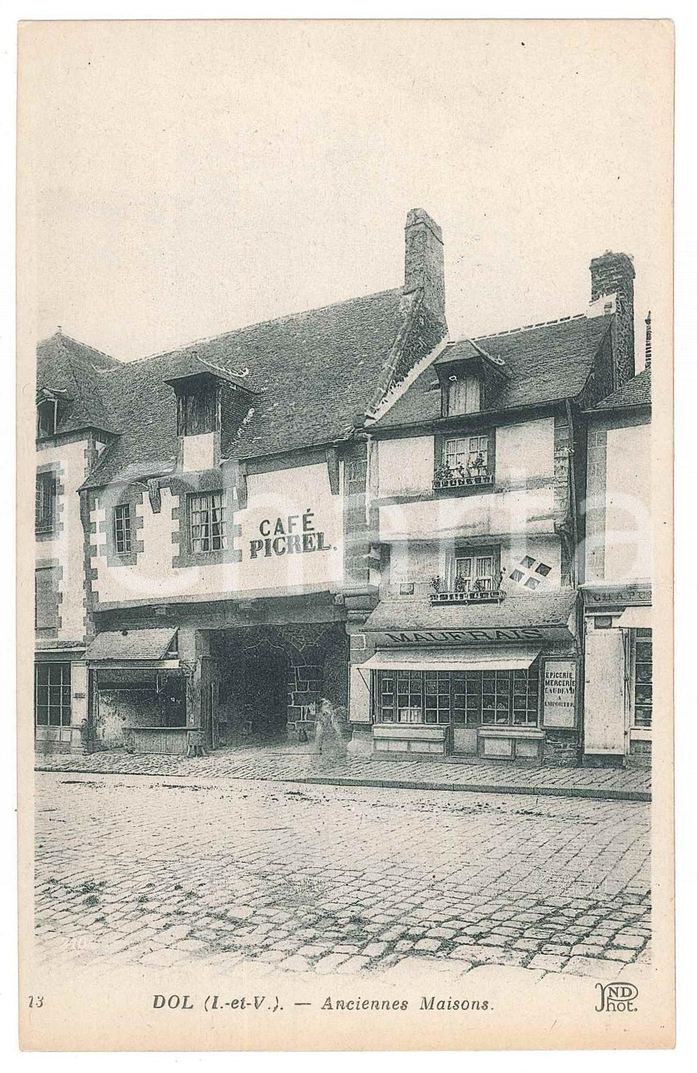 Cartolina originale da collezione 1915 ca DOLDEBRETAGNE Ancienne maisons CAFÉ PICKEL Postcard FP NV 1